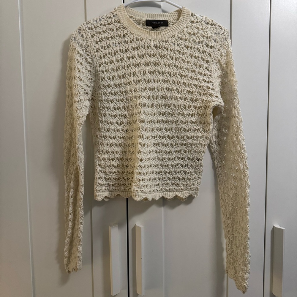 Ivory crochet open knit sweater size xs